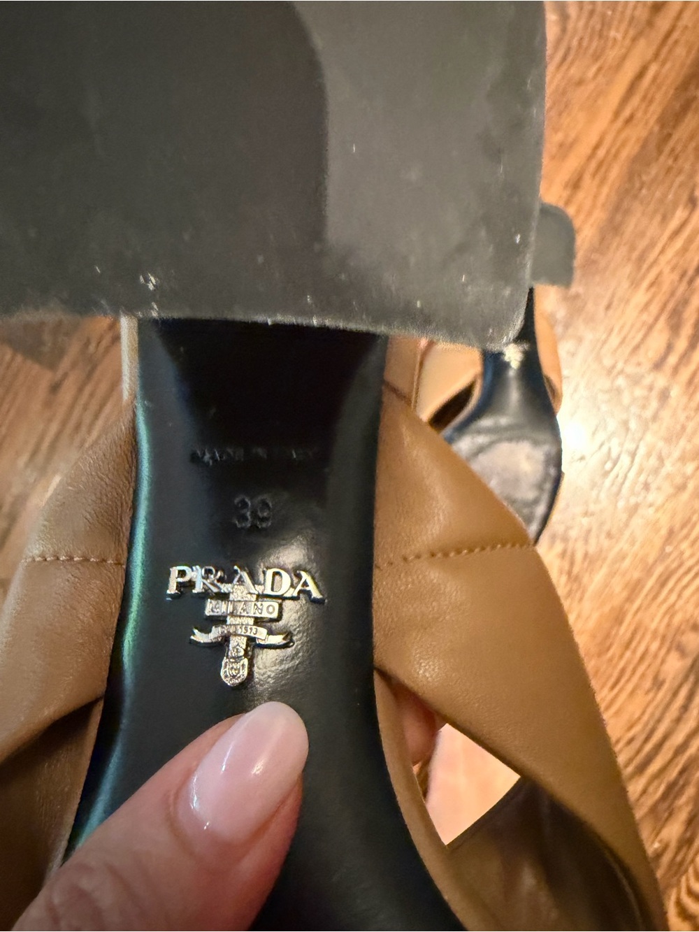 Prada Taupe Crisscross Leather Slide Sandals - Picture 5 of 8